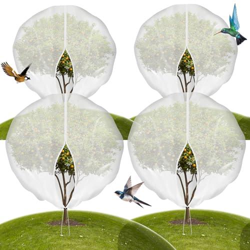 4-Pack 10 * 10FT Large Fruit Tree Netting with Drawstring and Zipper, Garden Netting for Garden Protection, Insect Bird Netting for Fruit Trees, Protection from Anti Bugs,Cicadas, Insects,Birds