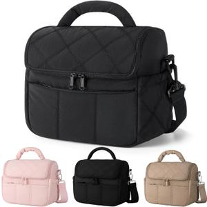 Insulated Lunch Bag Lunch Box for Women,Double Deck Leakproof Cooler Tote with Adjustable Shoulder Strap,Quilted Puffer Design & Durable,Large Reusable Thermal Meal Prep Bag for Work, Picnic, Travel (Small, Black)