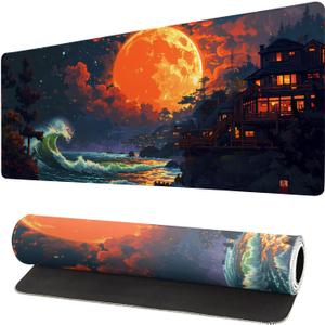 Gaming Mouse Pad Desk Pad,Extended Big Mouse Pad,31.5x11.8 Inch Long Computer Keyboard Mouse Mat Mousepad with 3mm Non-Slip Base and Stitched Edge for Gaming and Office (Oil Painting)