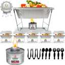6 x Disposable Chafing Dish Buffet Set – Catering Food Warmers (39pcs) with 6 Food Pans, Covers, Foldable Racks, Fuel Cans & 9 Utensils - Perfect for Buffets, Parties, Events & Food Serving