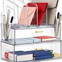 LALOBLUE Acrylic Desk Organizer with Drawer, Office Supplies,Organization Storage, 2 PC Drawer Organizer with 4 File Sorter, Desk Organizers and Accessories, Clear Acrylic File Organizer