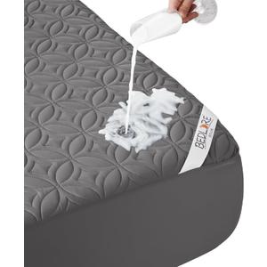 BEDLORE Waterproof Mattress Protector, Queen Size Mattress Pad Noiseless with Deep Pocket 6"-18" Depth, Soft Breathable Dirt-Proof Bed Mattress Cover Washable for Home, Bedroom, Hotel (Gray)