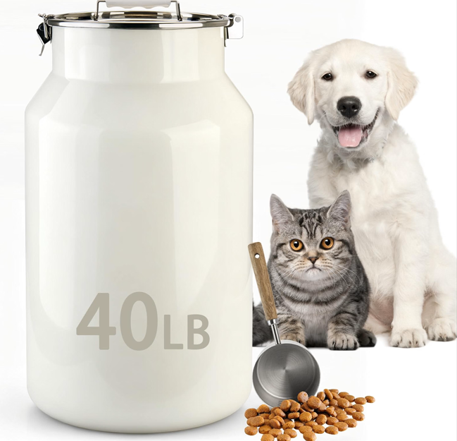 Aloxina Dog-Cat Food Storage Container 40 lb, Large Stainless Steel Bin