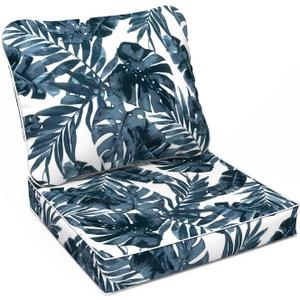 LVTXIII Outdoor Deep Seat Cushion Patio Seat and Back Cushion Set Seasonal Chair Cushion for Dining Arm Chairs, Wicker Chairs and Garden Furniture Decoration, 24"x24"x4", Palms Blue