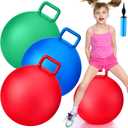 Lewtemi 3 Pcs 22 Inch Bouncing Ball with Handle, Outdoors Hopper Jumping Hopping Ball and Air Pump for Sports Exercise (Red, Blue, Green)