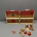 Foldable Wooden Dollhouse with 13pcs Furniture, 4 Rooms and 2 Flexible Dolls, Pretend Play House Set with Portable Handle, Christmas Birthday Gift for Boys Girls Kids Age 3+
