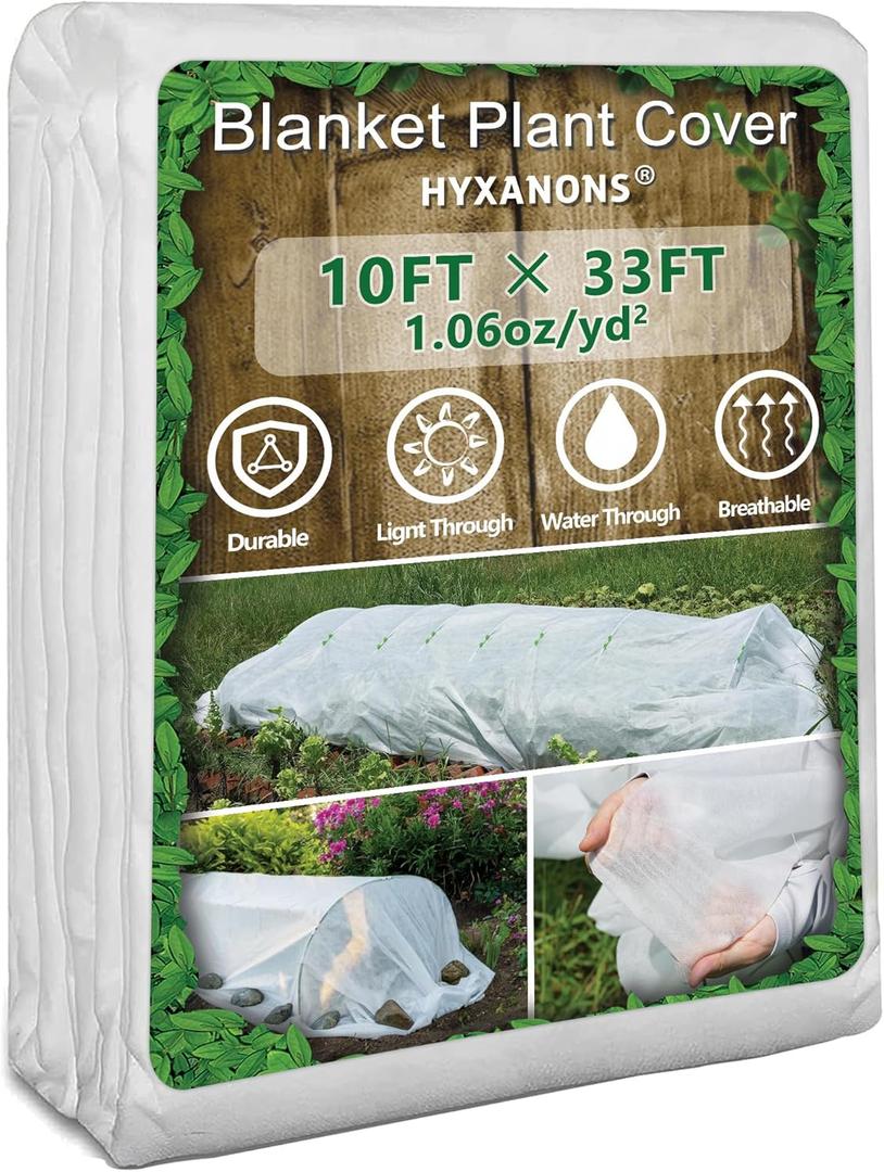 10 * 33 FT Plant Covers Freeze Protection, 1.06 oz/yd Large Thick Floating Row Cover Fabric for Winter Frost Protection, White Blanket Cloth for Outdoor Garden Vegetables in Cold Weather