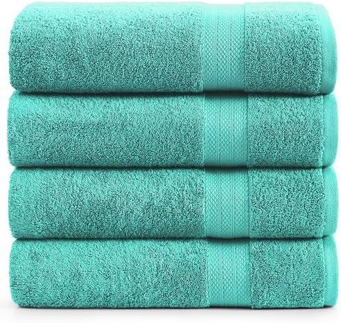 LANE LINEN Bathroom Towels Set (4 Pack)- 100% Cotton Luxury Bath Towels for Bathroom, Soft Shower Towels, Quick Dry Turkish Bath Towels, Super Absorbent Hotel Quality Bath Towel Set (28"x 54")- Teal