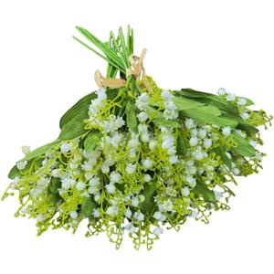 4 Forks Lily of The Valley Artificial Flowers Bouquet,Plastic Flowers for Outdoors,Fake Flowers with Stem,Home Wedding Party Garden Wreath Table Center Pieces Decor (24, White)