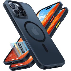 TORRAS for iPhone 16 Pro Case Translucent Matte Black | Compatible with MagSafe, Military Grade Drop Protection, Stronger Magnetic, Shockproof Airbag, Camera Control, Color Buttons, Slim Anti-Scratch