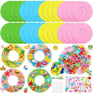 32 Sets Summer Hawaii Crafts Kits DIY Felt Wreath Making Kits Tropical Beach Crafts with Flamingo Palm Pineapple Watermelon Surfboard Stickers for Party Decorations Home