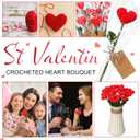 20 Pcs Valentine's Day Crochet Heart Flower Bouquet Handmade Knitted Flowers Bulk with Cards Red Valentine Crochet Flower for Arrangements Floral Bouquet Crafts Decorations Gift for Women Girlfriend