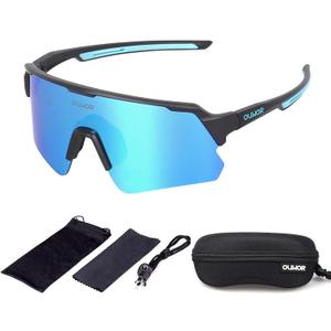 Polarized Cycling Glasses for Men Women Youth, UV400 Mountain Bike Sunglasses for Bicycle Mtb Running Fishing Baseball (Black Frame + Blue)
