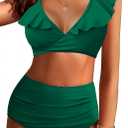 AI'MAGE Women High Waisted Bikini Sets Tummy Control Swimsuits Ruffle Sleeve Two Piece Bathing Suit V Neck Swimwear Small (Green)