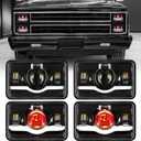4x6 Headlights LED Dot Approved with Red Devil Eye DRL Compatible with Peterbilt 379 Kenworth T800 Oldsmobile Semi Truck- 4PCS