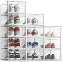 SEE SRPING XX-Large Shoe Storage Box Fit Size 14, Clear Plastic Stackable Shoe Organizer for Closet, Shoe Rack Sneaker Containers Bins Holders, Drawer Organize Unit, 12 Pack Clear