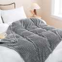 Grey Fleece Throw Blanket 50”×60” for Couch Sofa Bed,Super Soft Cozy Plush Microfiber Flannel Blanket with Stripes Design Lightweight for Adults,Woman,Girls