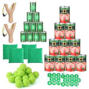 Teyva Daily 37 Pcs St. Patrick's Day Party Game Knockdown Can Set, 2 in 1 Bean Bag Toss and Slingshot Shooting Game with Metal Cans Bean Bags Slingshots Foam Balls for Family Gathering Carnival Party