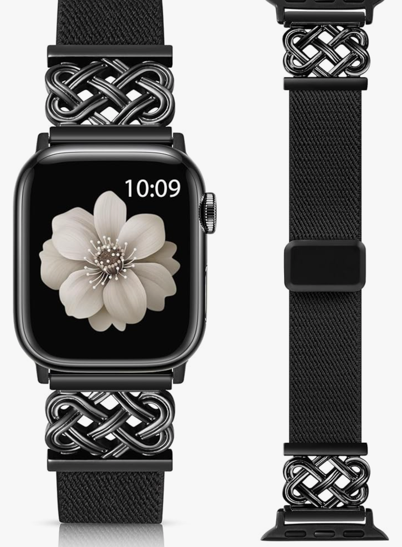 Minyee Magnetic Stretchy Band Compatible with Apple Watch Bands 38/40/41/42/44/45/46/49mm Women Men, Celtic Knot Soft Elastic Nylon Fabric Strap for iWatch Series 11 10 9 8 7 6 5 4 SE/Ultra 3 2 1