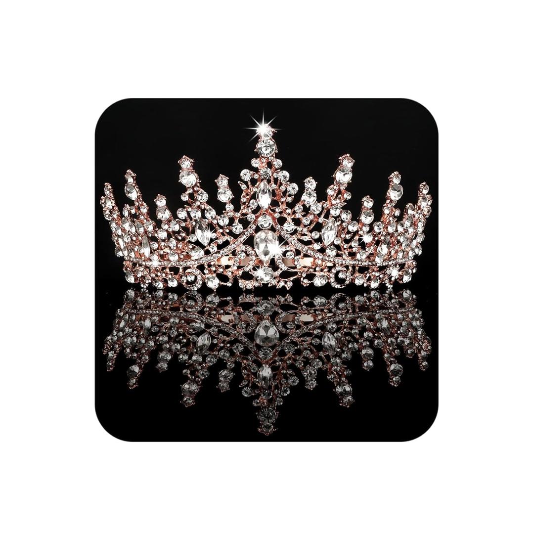 COCIDE Tiara and Crown for Women Crystal Queen Crown Rhinestone Tiara for Girl Bride Wedding Hair Accessories for Bridal Birthday Party Prom for Halloween Cos-play Costume Christmas (T3,Rose Gold)