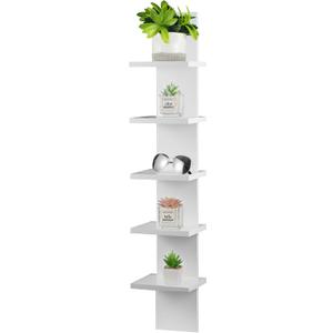 Extended 5 Tier Wall Shelf Unit - 43.3" Length Lack Display Floating Shelf, Narrow Smooth Laminate Finish - Vertical Wall Decor Mount Floating Storage Home Decor Tall Tower Utility Shelf(White)