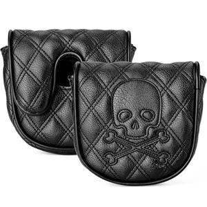 Kimpengofu Skull and Crossbones Golf Club Skeleton Mallet Putter Cover Fits for DF3 Putters Center Shaft Magnetic Closure Synthetic PU Leather Headcover (Black)