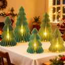 5Pcs Large Green Christmas Table Decorations Paper Christmas Trees, Light Up Honeycomb Xmas Tree Centerpieces for Tables, Christmas Frozen Winter Wonderland Party Vintage Home Decor, 12/14/16 Inch