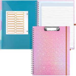 Glitter Clipboard Notebook with Storage for Letter Size, 8.5 x 11 Notepad Holder with 5 Folders and Dividers, Size 12.8X 9.7 in, Spiral Portfolio for Nursing Teacher School Supplies,Pink