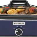 Magnifique 4-Quart Slow Cooker with Casserole Manual Warm Setting - Perfect Kitchen Small Appliance for Family Dinners, Dishwasher Safe Crock, Blue