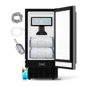 Nugget Ice Maker, 70 Lb/Day Under Counter Ice Machine | 2-Drawer Ice Baskets, Built-in or Freestanding, Auto-Cleaning Function, 24H Timer, Black Finish, for Home Bar Cafe Use