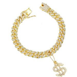 Gold Dog Collar 14mm Cat Puppy Chain Zircon Cuban Link Chain Handmade Iced Out Diamond Exaggerated Dollar Pendant Full Cz Prong Set Pet Jewelry