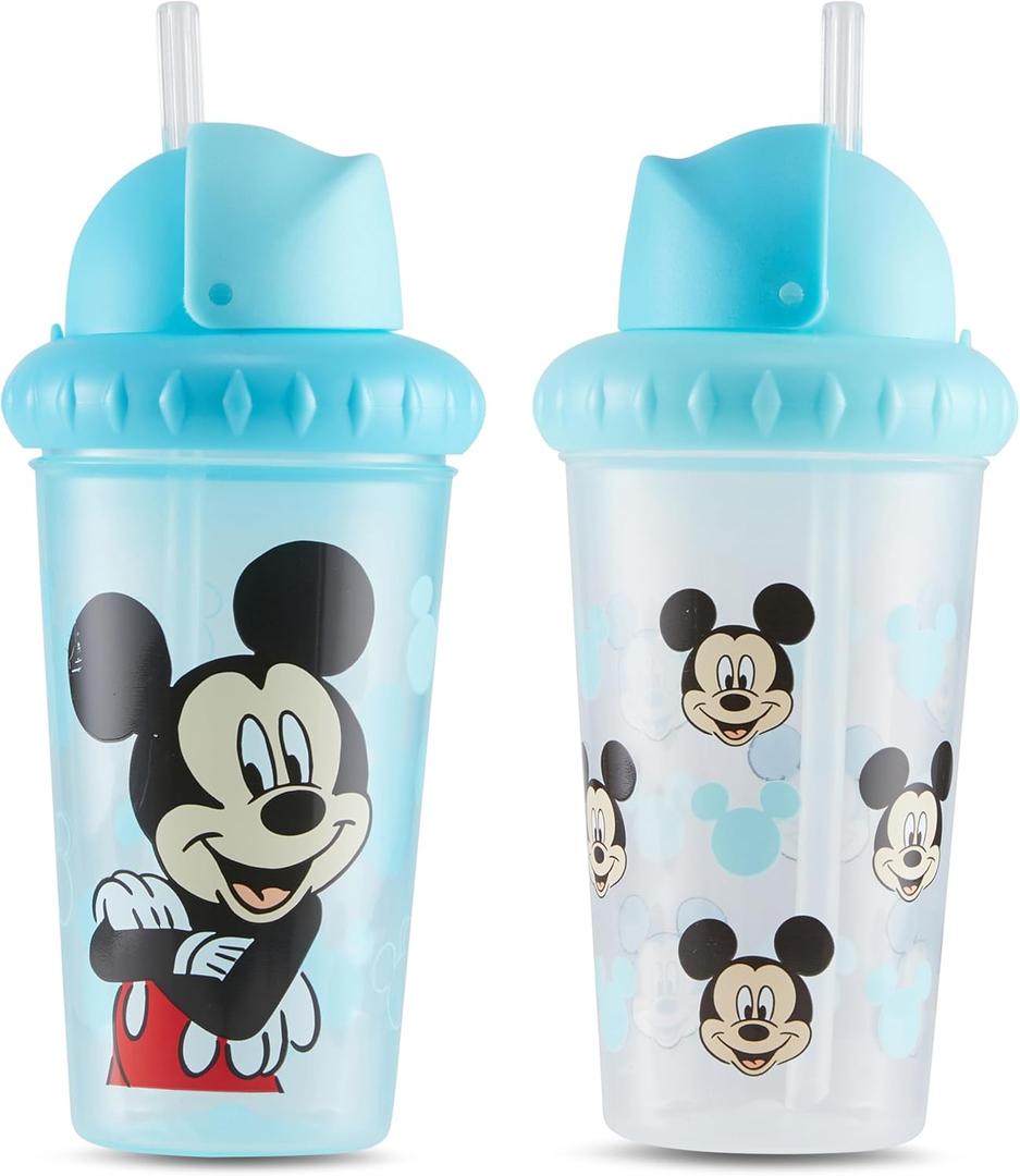 Disney Toddler Sippy Cups for Boys and Girls | 10 Ounce Sippy Cup Pack of Two with Straw and Lid | Durable Leak Proof Travel Water Bottle for Toddlers (Mickey Mouse Heads)
