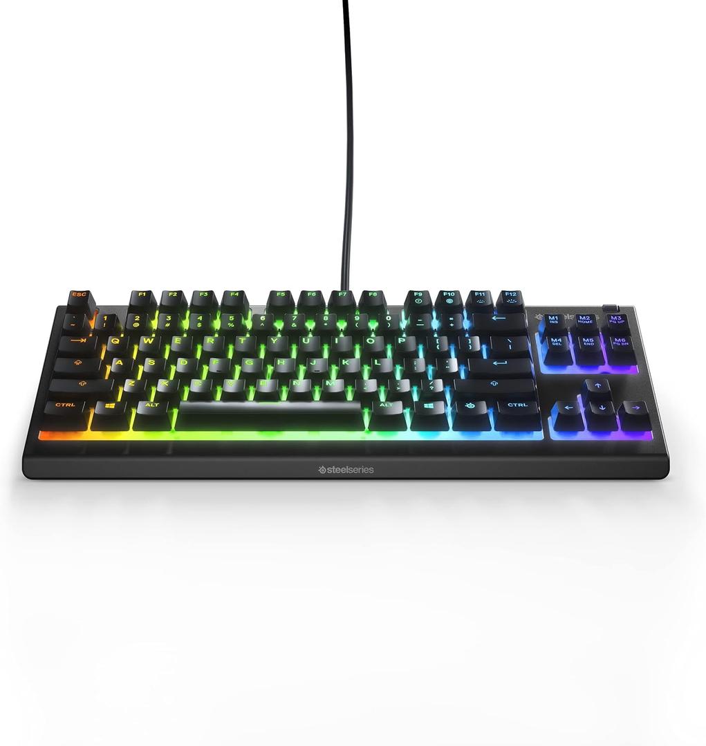 SteelSeries Apex 3 TKL RGB Gaming Keyboard Tenkeyless Compact Form Factor - 8-Zone RGB Illumination IP32 Water & Dust Resistant Whisper Quiet Gaming Switch Gaming Grade Anti-Ghosting 