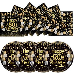 50Pcs 50th Birthday Paper Plates&Napkins,25X7in Disposable Plates 25X6.5in Cocktail Napkin 1976 Party Tableware for Men Woman Cheers to 50 Years Birthday Holiday Bridal Wedding Anniversary