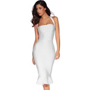 meilun Womens Rayon Halter Fishtail Bandage Party Dress (S, White)