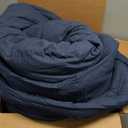 Litanika Navy Blue Comforters Oversized Queen Size, 3 Pieces Lightweight Solid Bedding Comforter Set, All Season Fluffy Bed Set (98x98In Comforter & 2 Pillowcases)