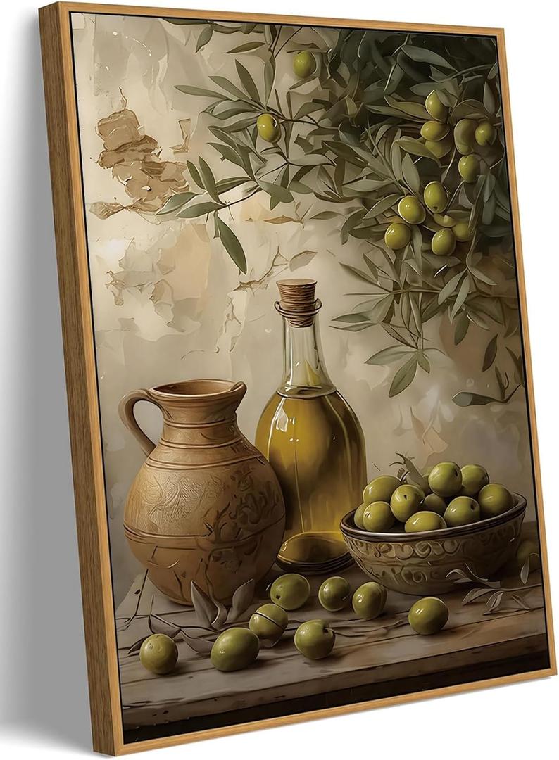 Framed Kitchen Wall Art Vintage Canvas Art Prints Olive Still Life Paintings Italian Fruit Pictures Wall Decor Rustic Artwork for Dining Room Cafe Restaurant Farmhouse 8x10in