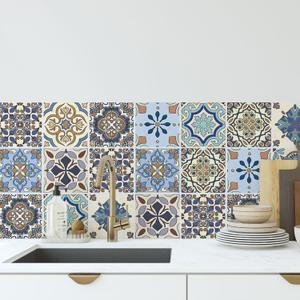 Moroccan Tile Stickers 30-Pack, 4x4inch  Peel and Stick Vinyl Decals, Waterproof Removable Backsplash Tiles for Kitchen, Bathroom & Furniture Decor
