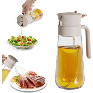 2025 New 19.6oz/580ml Olive Oil Sprayer for Cooking, Leak Glass Olive Oil Dispenser Bottle, 2 in 1 Oil Dispenser and Oil Sprayer, Switch Between Mist & Precision Pour for Air Fryer, BBQ, Salad,Baking (White)