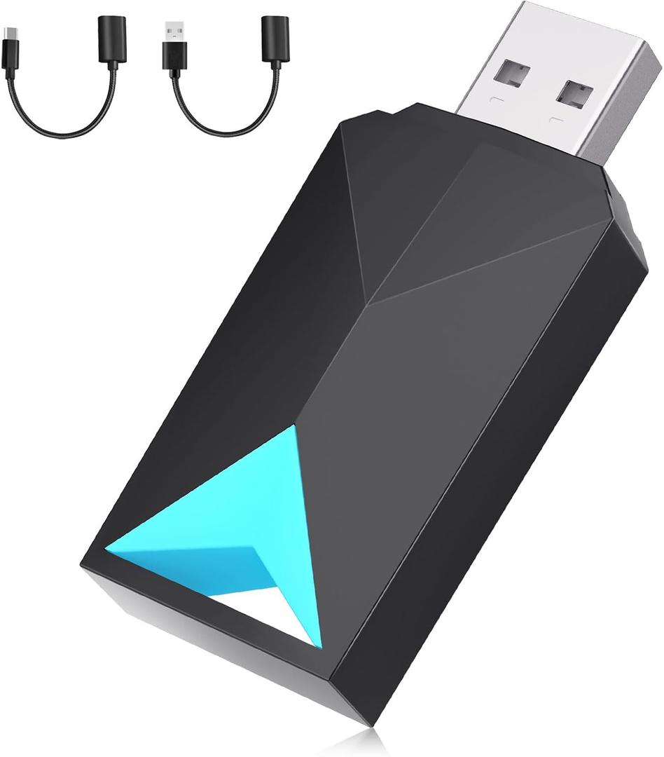 Wireless CarPlay Adapter Android Auto, 2 in 1 Wired to Wireless Carplay Dongle Fit for Factory Wired CarPlay/Android Auto Cars 2016+, 5GHz WiFi Low Latency Plug & Play Online Update Black