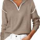 ANRABESS Womens Quarter Zip Sweaters Fall Long Sleeve V Neck Shirts Collared Business Casual Tops Knit Pullover Sweatshirts (L)