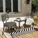 GarveeLife 3 Piece Wicker Patio Bistro Furniture Set, Outdoor Dining Chairs, Includes 2 Rattan Chairs and Tempered Glass Table, for Garden, Backyard, Balcony, Apartment, Black & Grey