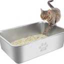 Stainless Steel Cat Litter Box High Side Cats Toilet Metal Kitten Litter Pan, Pet Cleaning Tool for Big and Small Cats, Rabbits, Splash-Proof and Non-Stick Cat Poop Box odorless 19.7"x13.8"x5.9" (M-19.7"x13.8"x5.9")