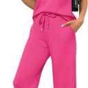 SAMPEEL Two Piece Sets for Women Summer Vacation Outfits Cap Sleeve Tops Lounge Matching Sets Clothing Beach Fashion Clothes (X-Large, Hot Pink)