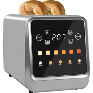 Touch Screen Toaster 2 Slice, Bagel Toaster with LCD Display, Stainless Steel Smart Digital Toasters with Single Slot Toasting,Memory Function