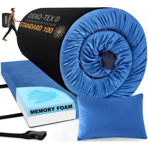 Sleeping Pad,3-inch Thick Memory Foam Camping Mattress,Portable Roll-Up Mat for Car/Tent/Floor/Cot/Travel,Comfortable Pad for Guests Sleepover (Blue)