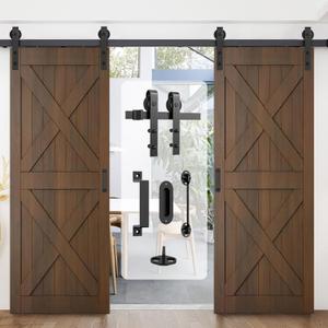 Arti-Life 12FT Double Barn Door Hardware Kit Heavy Duty Sliding Door Track Kit with Hook and 2 Handles,Smoothly and Quietly Hardware for Interior and Exterior Fit 36" Wide Door Panel (J Shape Hanger)