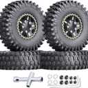 Hobbypark Brass 1.0 Beadlock Wheels and Tires for TRX4M Upgrades Axial SCX24 1/24 RC Crawler Replacement Parts, Set of 4 (Type A)