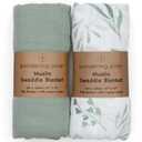 Organic Baby Muslin Swaddle Blankets for Boy or Girl - Eucalyptus Leaves and Sage Swaddling Blanket 2 Pack - Soft Muslin, XLarge and Breathable, Boho Baby, 47" X 47"