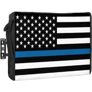 American Police Flag Outdoor TV Cover 40 to 43 Inches Weatherproof & Waterproof, Blue White Outdoor TV Enclosure with Remote Control Pocket, Law Enforcement Officers TV Screen Protector for Outside TV